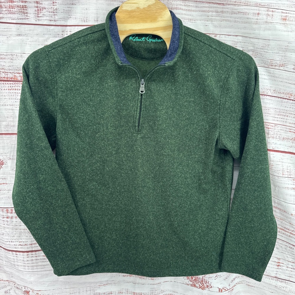 Robert Graham Sweater Mens Large Green Heathered 1/4 Zip Pullover Classic Fit
